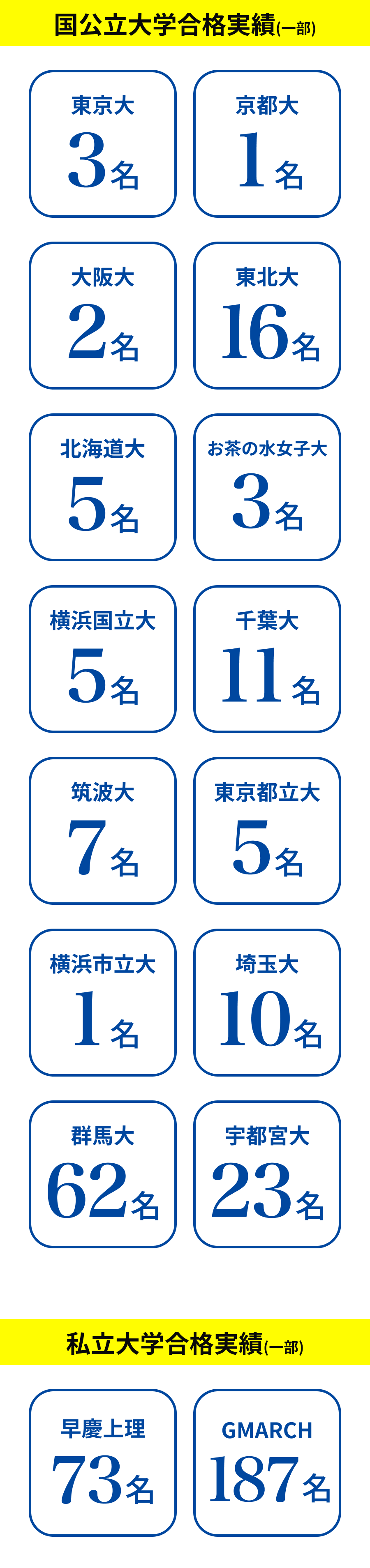国公立・私立大学合格実績（一部）